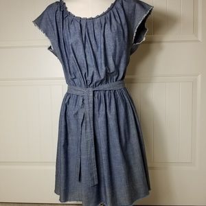 Lauren Conrad Chambray Fray Hem Midi Dress L